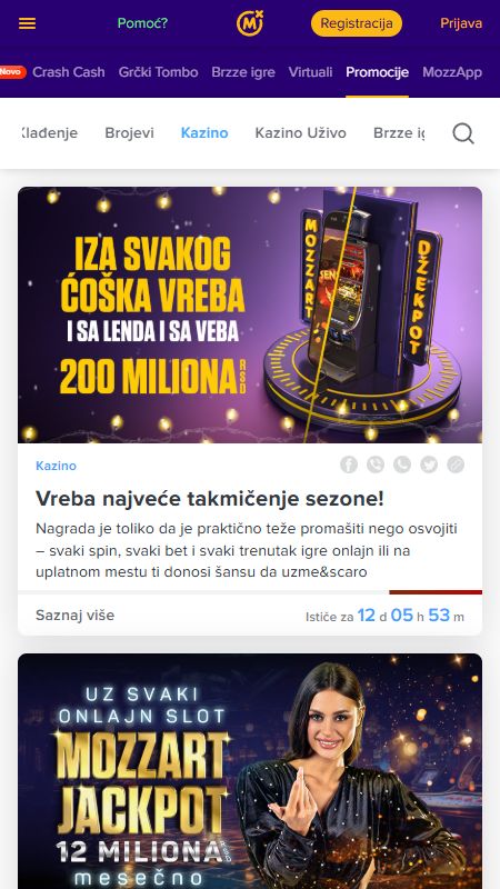 Stranica s promocijama na MozzartBet