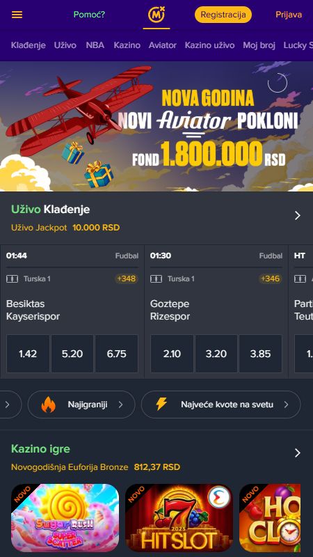 Početna stranica online MozzartBet