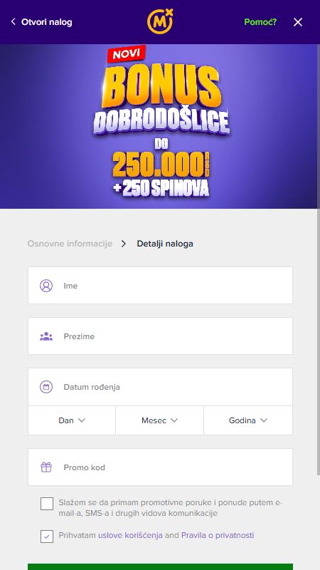 Kreiranje računa na MozzartBet