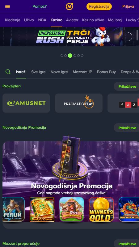 Odjeljak za online kazino na MozzartBet