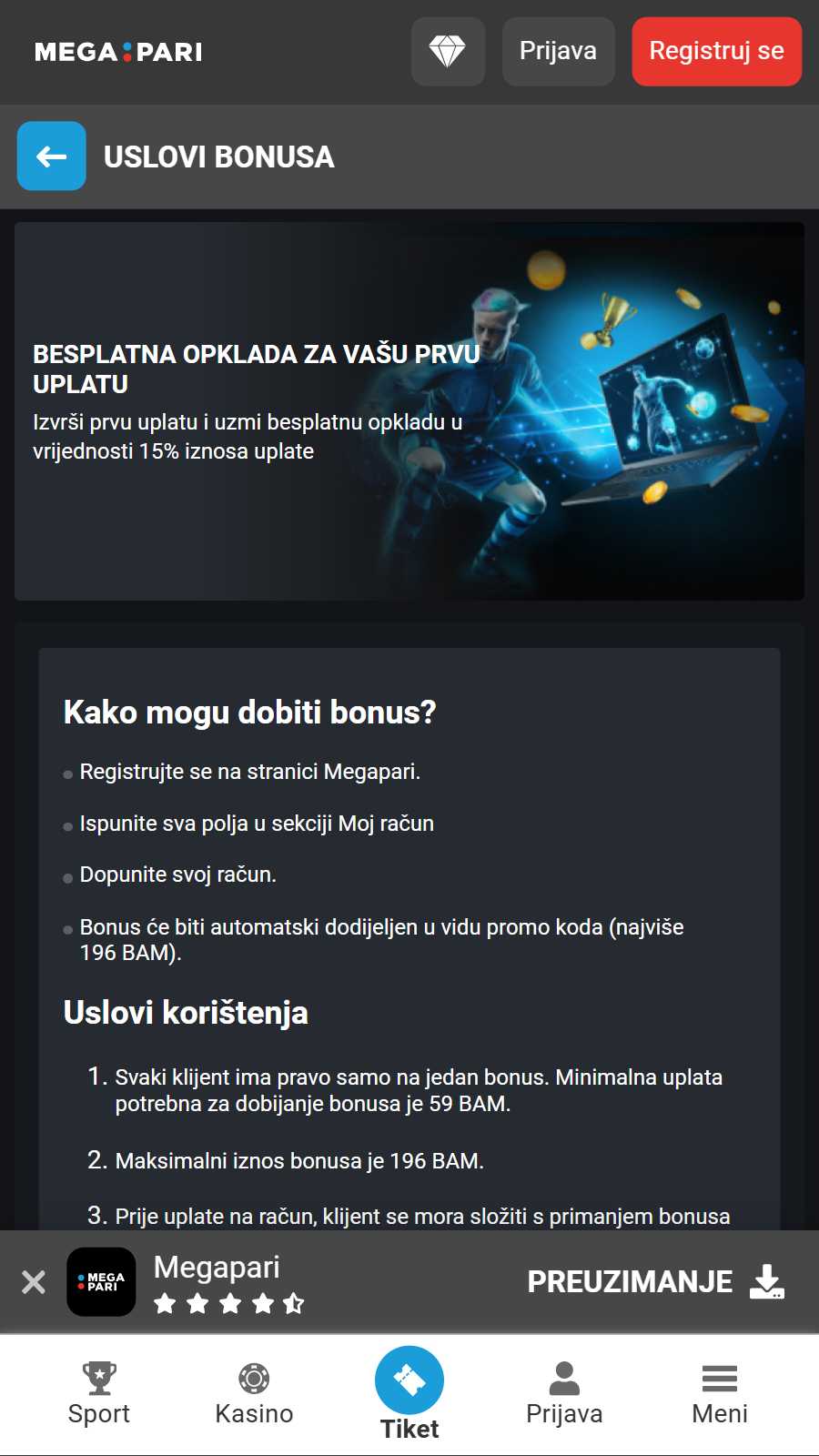 Megapari Bonuses Page