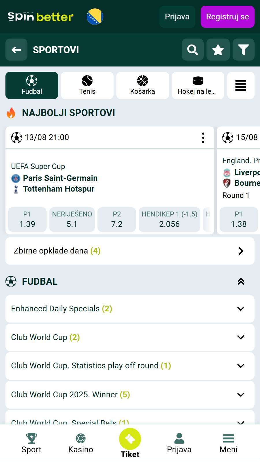 Spinbetter Betting Sport Page Mobile