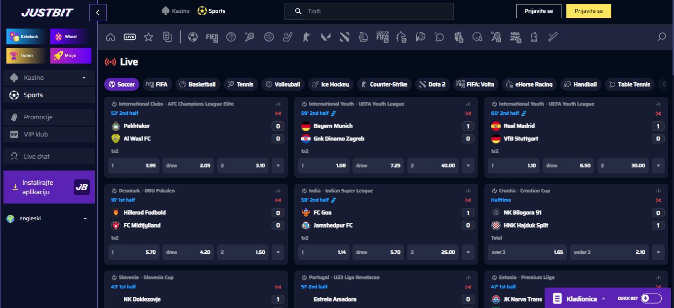 Justbit Live Sport Betting, kladionice.tv