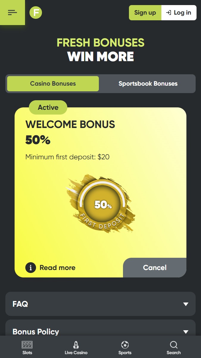 Fresh Casino Mobile Bonuses