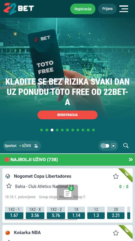 22bet sučelje za klađenje uživo