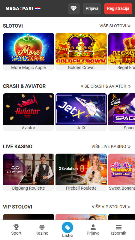 Megapari casino page
