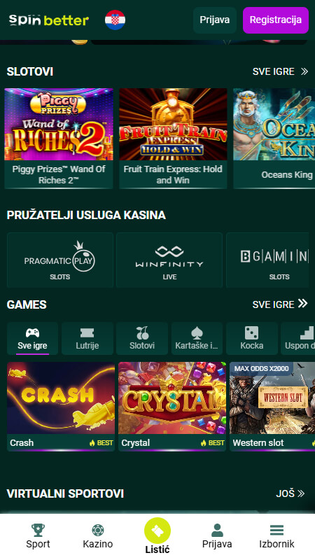 Spinbetter casino section