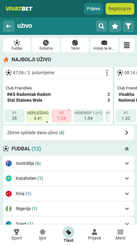 Vivatbet Bookmaker Live betting