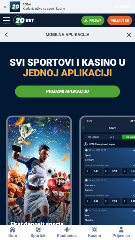 20Bet mobile app Croatia