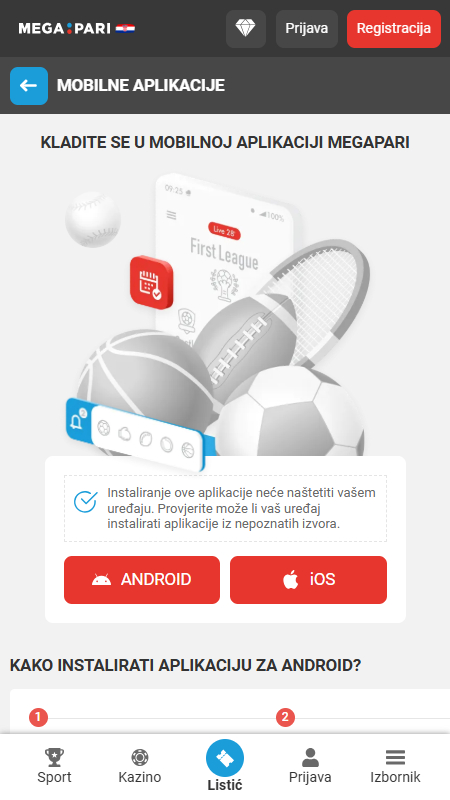 Megapari mobile app Croatia