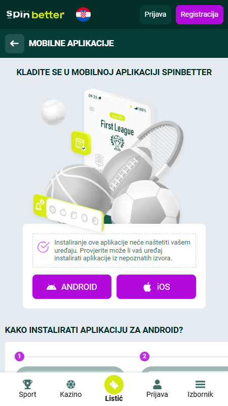 Spinbetter mobile app Croatia