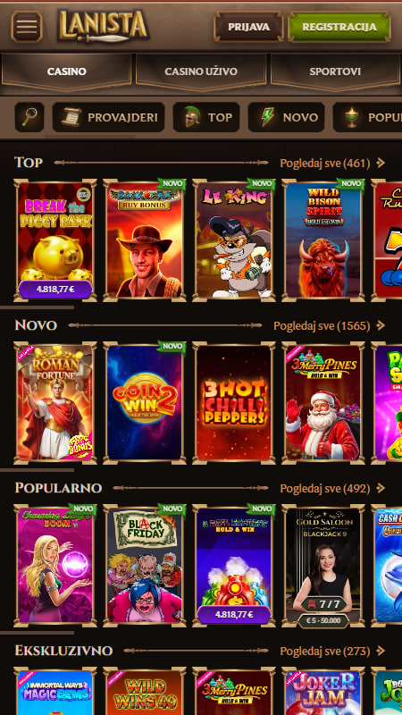 Lanista Kazino Raznovrsnost igara