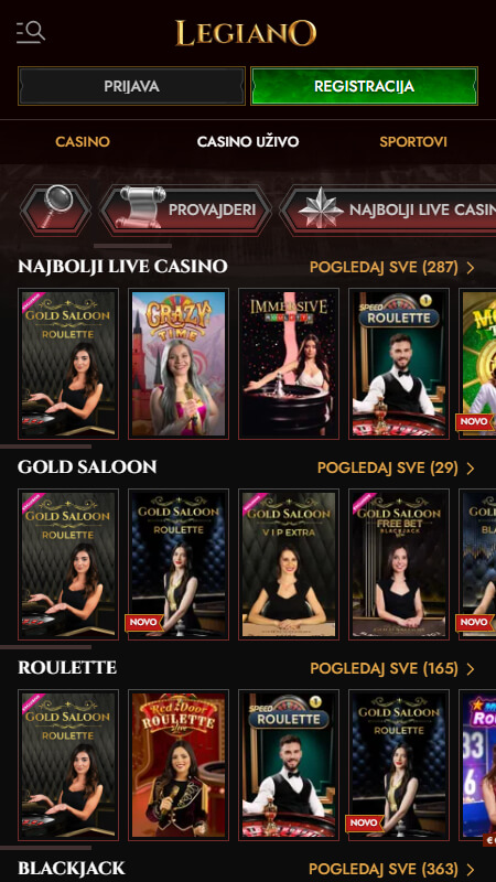 Legiano kazino uživo