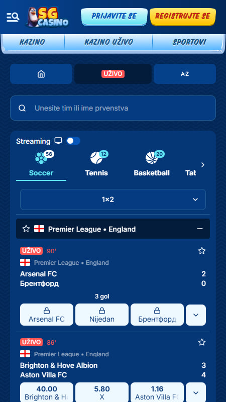 Klađenje uživo SG Casino kladionici 