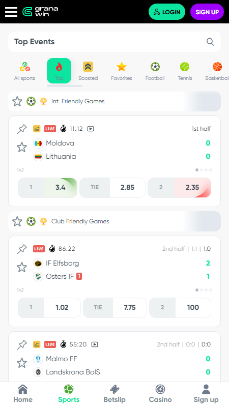 Granawin bookmaker live betting