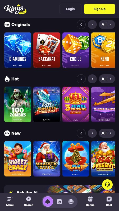 Interfejs kazina na Kings Game
