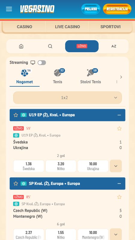 Klađenje uživo na Vegasino platformi