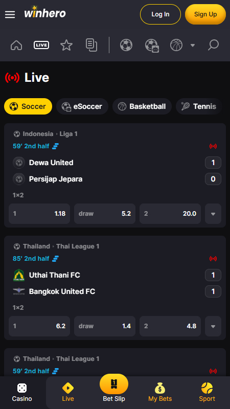 Winhero live betting