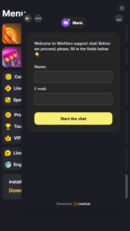 Winhero technical support chat