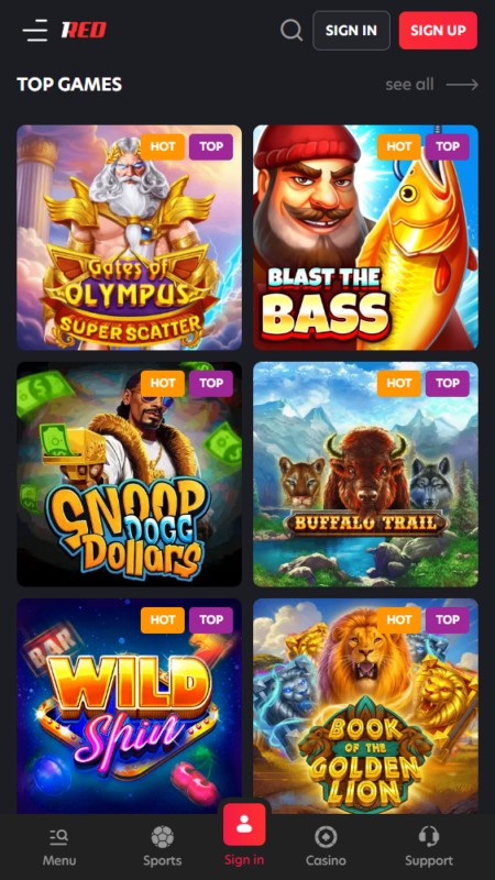 1Red casino games