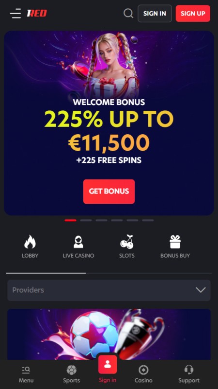 1Red casino homepage