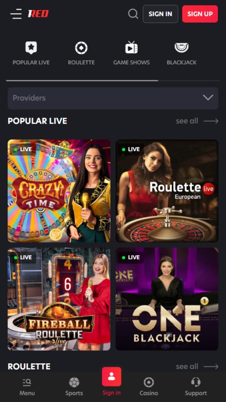 1Red live casino