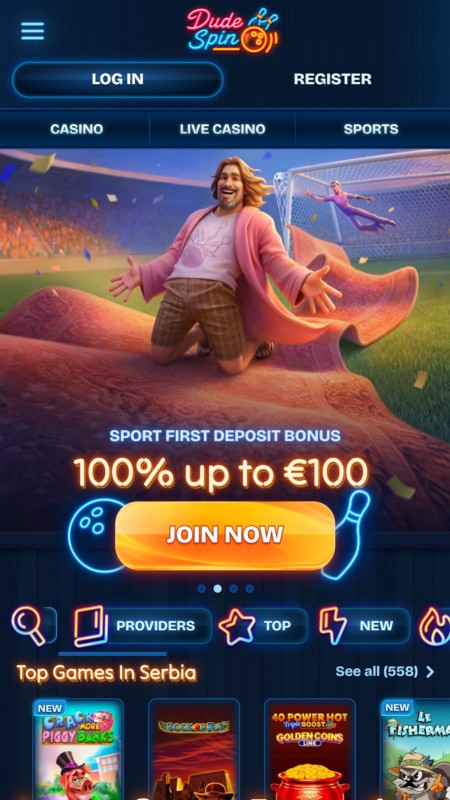 DudeSpin Bookmaker homepage