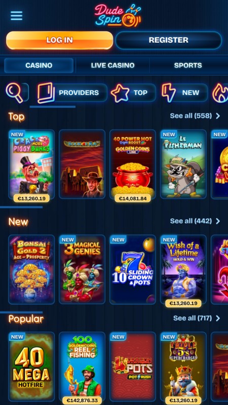 Dudespin casino games