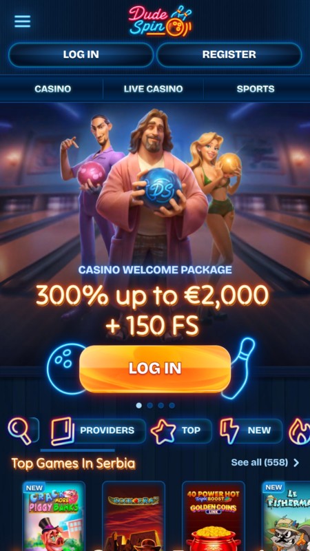 Dudespin casino homepage