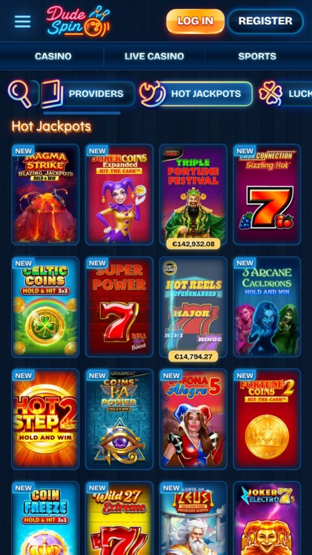 Dudespin jackpots