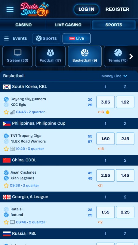 DudeSpin live betting