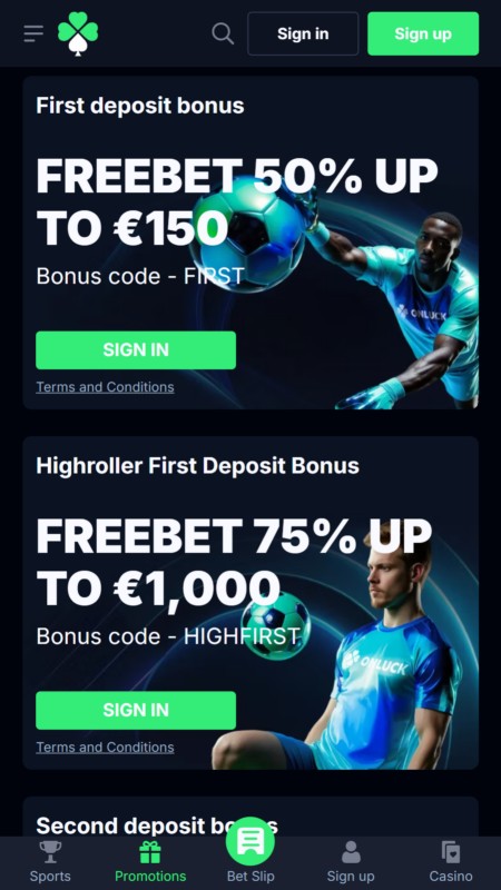 Onluck bookmaker bonuses