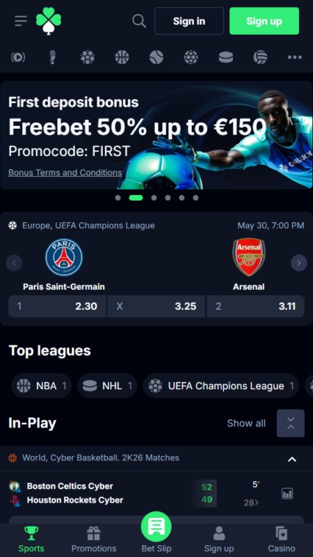 Onluck bookmaker homepage