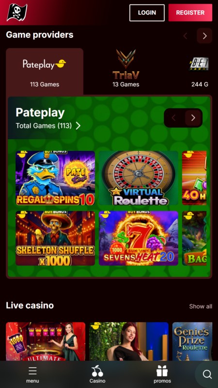 Piratepots casino homepage