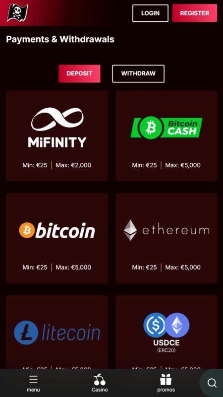 Piratepots payment methods