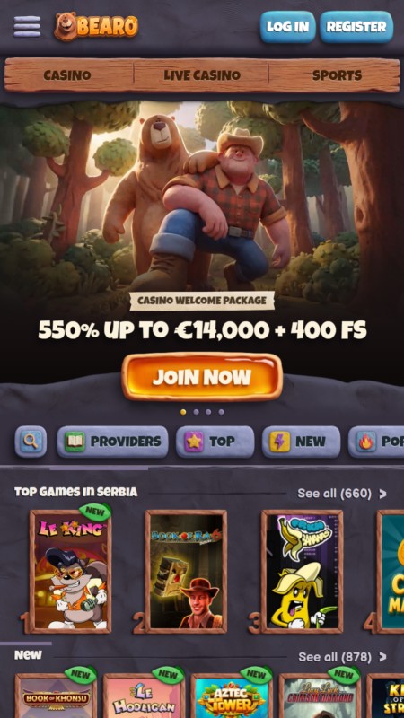 Bearo casino homepage