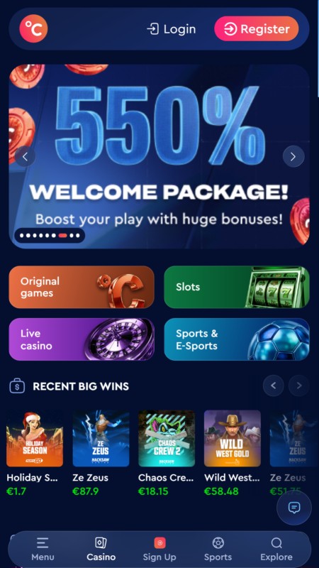 Celsius casino homepage