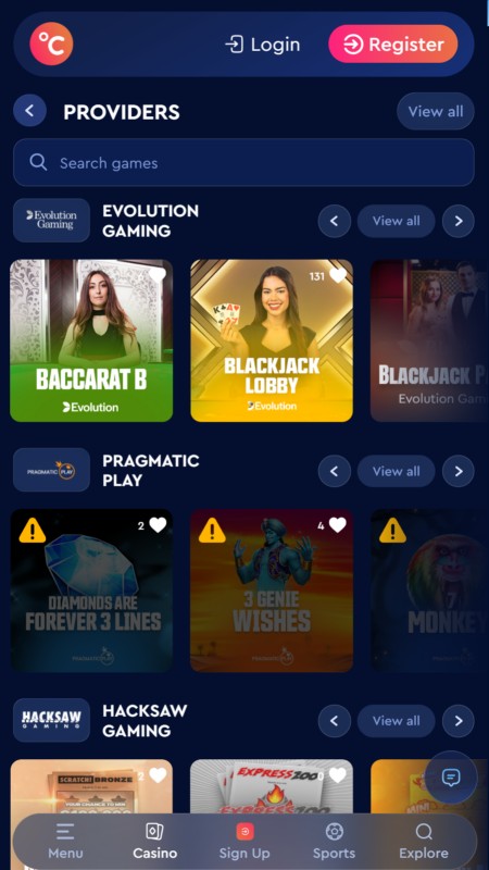 Celsius casino providers
