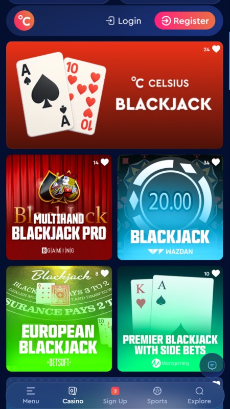 Celsius casino table games