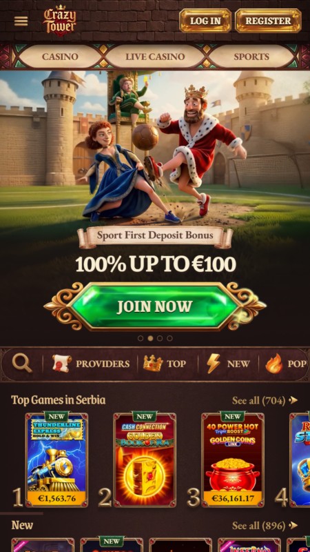 Crazy Tower bookmaker homepage