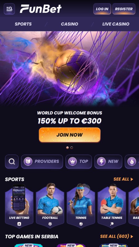 Funbet bookmaker homepage