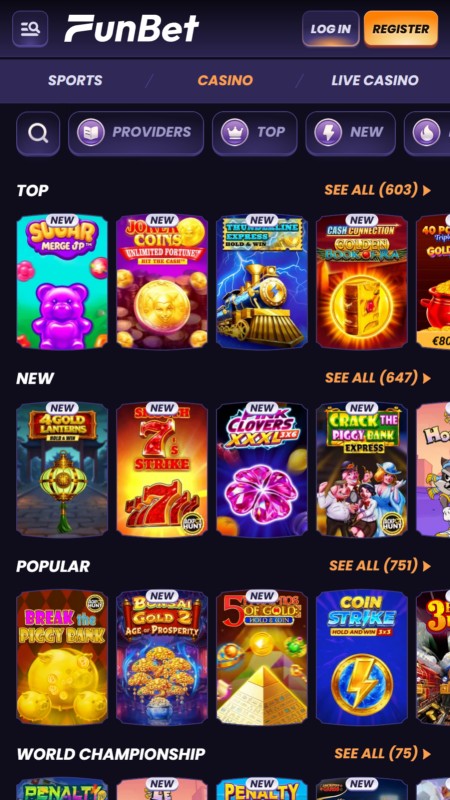 Funbet casino section
