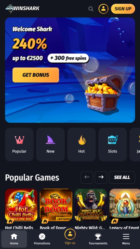 Winshark casino homepage