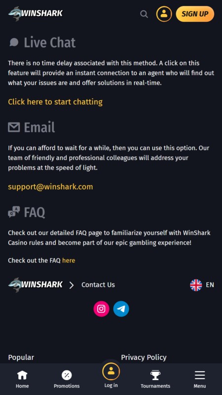 Winshark customer support